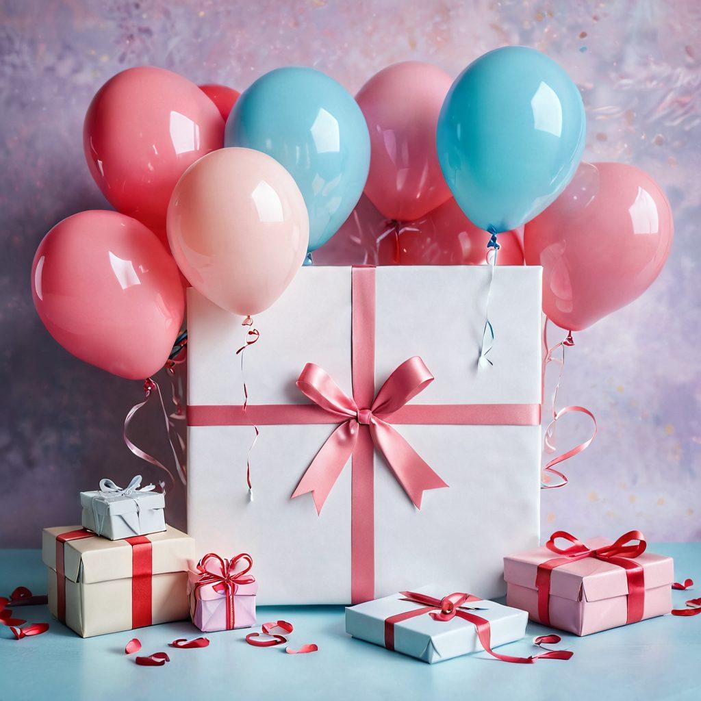 A romantic scene featuring a beautifully wrapped gift box surrounded by symbols of love, such as heart-shaped balloons, intertwined hands, and personalized items like a photo frame and a handwritten love letter. The background should be a soft pastel color to evoke warmth and tenderness, with a subtle bokeh effect to add depth. super-realistic. vibrant colors. soft focus.